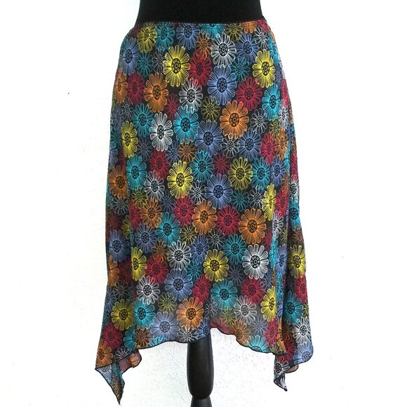 Giorgio Fiorlini, multi-color floral midi skirt, double layers - Picture 1 of 9